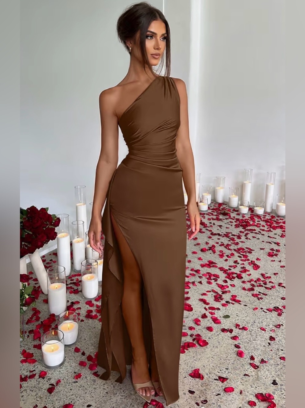OYS Women's One Shoulder Sleek Evening Dress